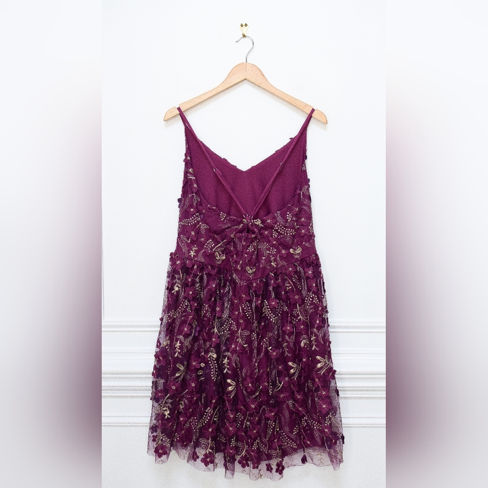 Arula Caledonia Floral Embroidered Metallic Mini Dress Purple & Gold Sz 2X Party - Picture 6 of 9